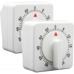 Hitefu 2 Pcs Square 60 Minute Mechanical Kitchen Timer, Visual Cooking Timer with Loud Alarm & No Batteries for Classroom/Home (White)