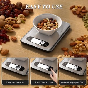 Digital Kitchen Scale, 17 Pounds Capacity Food Scale with LCD Display, Weight Grams and Ounces for Cooking and Baking, Stainless Steel Platform, Anti-Splash