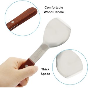 Hitefu Stainless Steel Ice Cream Scoop, Heavy Duty Dessert Shovel & Butter Cutter with Ergonomic Wooden Handle