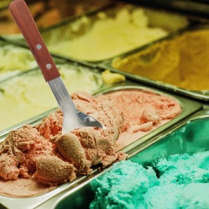 Hitefu Stainless Steel Ice Cream Scoop, Heavy Duty Dessert Shovel & Butter Cutter with Ergonomic Wooden Handle