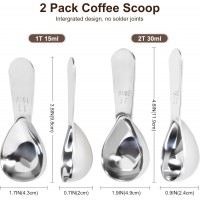 2Pcs Coffee Scoops, Premium 18/8 Stainless Steel Coffee Spoons, Set of 2 Short Handled (1 Tablespoon & 2 Tablespoon) Coffee Measuring Spoon for Ground Coffee, Tea and Powder by ES NATAURA