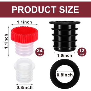 24 Pcs 2 Size Slow Wine Pourer Spout and 12 Pcs Liquor Bottle Pourer Adapters for Corked Wine Bottles Pour and Seal Plastic Pourers with Lid for Storing Precise Pouring