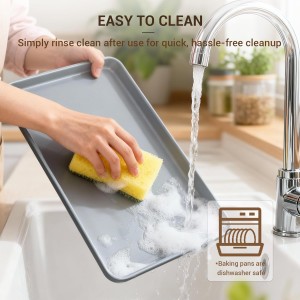 Ammeloo 22-Piece Baking Pans Set Stackable Bakeware Non Stick Baking Set Non Toxic Oven Pans, Including Roasting Pan, Cookie Sheets, Muffin Pans, Cake Pans, Oven Mitts and Utensils(Gray & Stone Black)