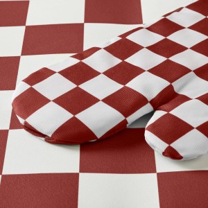 Red Checkered Oven Mitts Heat Resistant, Vintage Retro Checkerboard Cute Oven Mitts, Non-Slip Silicone Kitchen Oven Gloves, 2-Pack Set, 7''x13''
