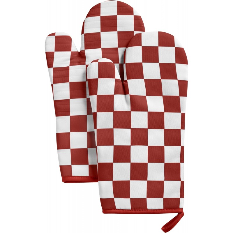 Red Checkered Oven Mitts Heat Resistant, Vintage Retro Checkerboard Cute Oven Mitts, Non-Slip Silicone Kitchen Oven Gloves, 2-Pack Set, 7''x13''
