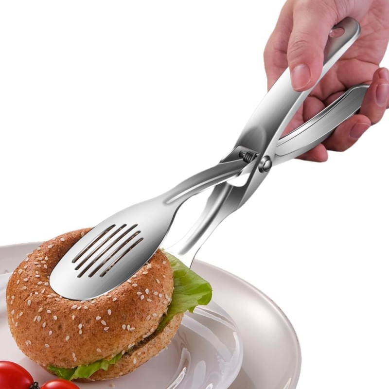 Kitchen Metal Tongs, Heat-Resistant 600°C Stainless Steel Cooking Tongs, Perfect for Food, Steak,Bread,Pizza,Salads and BBQ,Stable Clamping and Flipping Performance.