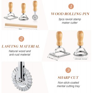 Geetery 5 Pcs Ravioli Mold Set 2.7 Inch Squares Ravioli Maker Cutter Include 1 Raviolis Maker Press 3 Pasta Cutter Stamp Makers 1 Wood Rolling Pin Pasta Making Tool for Home Kitchen Supplies (6 Holes)