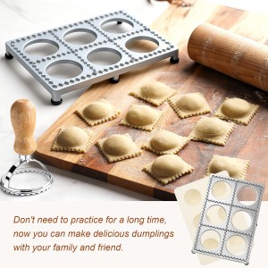 Geetery 5 Pcs Ravioli Mold Set 2.7 Inch Squares Ravioli Maker Cutter Include 1 Raviolis Maker Press 3 Pasta Cutter Stamp Makers 1 Wood Rolling Pin Pasta Making Tool for Home Kitchen Supplies (6 Holes)