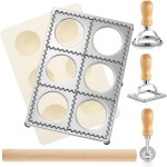 Geetery 5 Pcs Ravioli Mold Set 2.7 Inch Squares Ravioli Maker Cutter Include 1 Raviolis Maker Press 3 Pasta Cutter Stamp Makers 1 Wood Rolling Pin Pasta Making Tool for Home Kitchen Supplies (6 Holes)