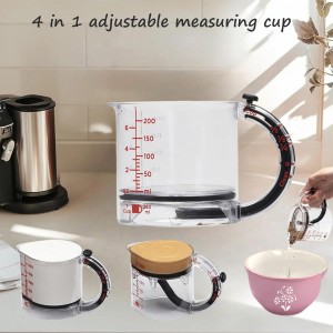 4 in 1 Adjustable Measuring Cup, Multi-Functional Measuring Cups with Scraper-Style Seal Base, Space-Saving Easy to Clean No Waste Design, All-in-1 Push Up Measuring Cups for Cooking and Baking