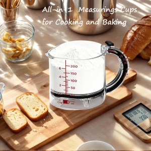 4 in 1 Adjustable Measuring Cup, Multi-Functional Measuring Cups with Scraper-Style Seal Base, Space-Saving Easy to Clean No Waste Design, All-in-1 Push Up Measuring Cups for Cooking and Baking