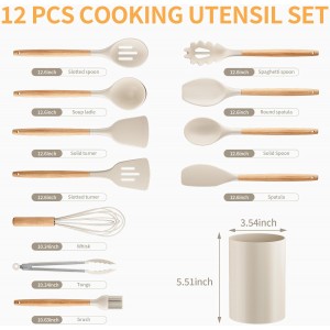 Silicone Cooking Utensil Set,12 PCS Cooking Cookware Kitchen Utensils Set for Cooking, Nonstick 446°F Heat-Resistant Cookware Kitchen Tools of Spoon,Brush,Whisk,Spatula,Turner Tongs (Khaki)
