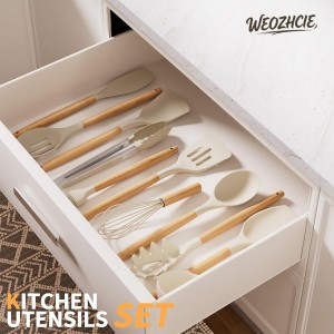 Silicone Cooking Utensil Set,12 PCS Cooking Cookware Kitchen Utensils Set for Cooking, Nonstick 446°F Heat-Resistant Cookware Kitchen Tools of Spoon,Brush,Whisk,Spatula,Turner Tongs (Khaki)