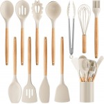 Silicone Cooking Utensil Set,12 PCS Cooking Cookware Kitchen Utensils Set for Cooking, Nonstick 446°F Heat-Resistant Cookware Kitchen Tools of Spoon,Brush,Whisk,Spatula,Turner Tongs (Khaki)