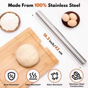 Rainspire Rolling Pins for Baking 304 Stainless Steel Dough Roller Perfect Baking Supplies Kitchen Essentials for Baking, Fondant, Pizza Dough Roller, Dumpling
