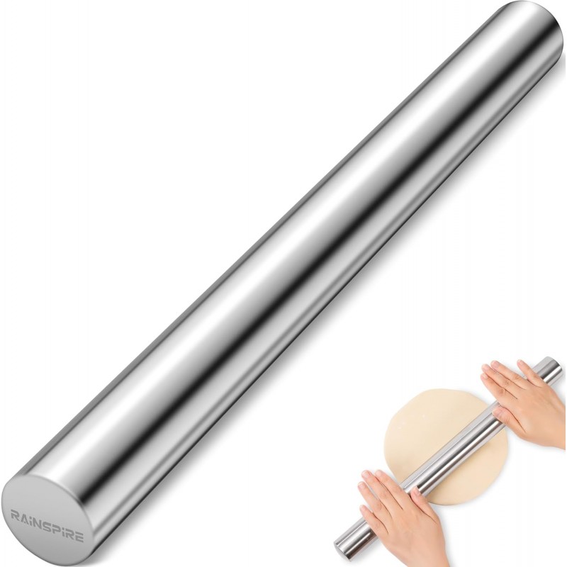 Rainspire Rolling Pins for Baking 304 Stainless Steel Dough Roller Perfect Baking Supplies Kitchen Essentials for Baking, Fondant, Pizza Dough Roller, Dumpling