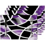 Modern Geometric Abstract Purple Placemats Set of 4, Linen Durable Non-Slip Heat-Resistant Washable Black White Purple Patterned Place Mats for Dining Table, Kitchen, Party, Kitchen Table Mats Decor