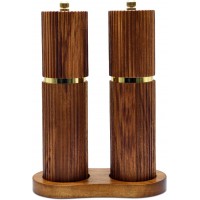 8 Inch Wooden Salt and Pepper Grinder Set, Adjustable Coarseness, Acacia Wood pepper mill manual, Salt and Pepper Shakers Matching Wooden tray, Multi Purpose Grinder