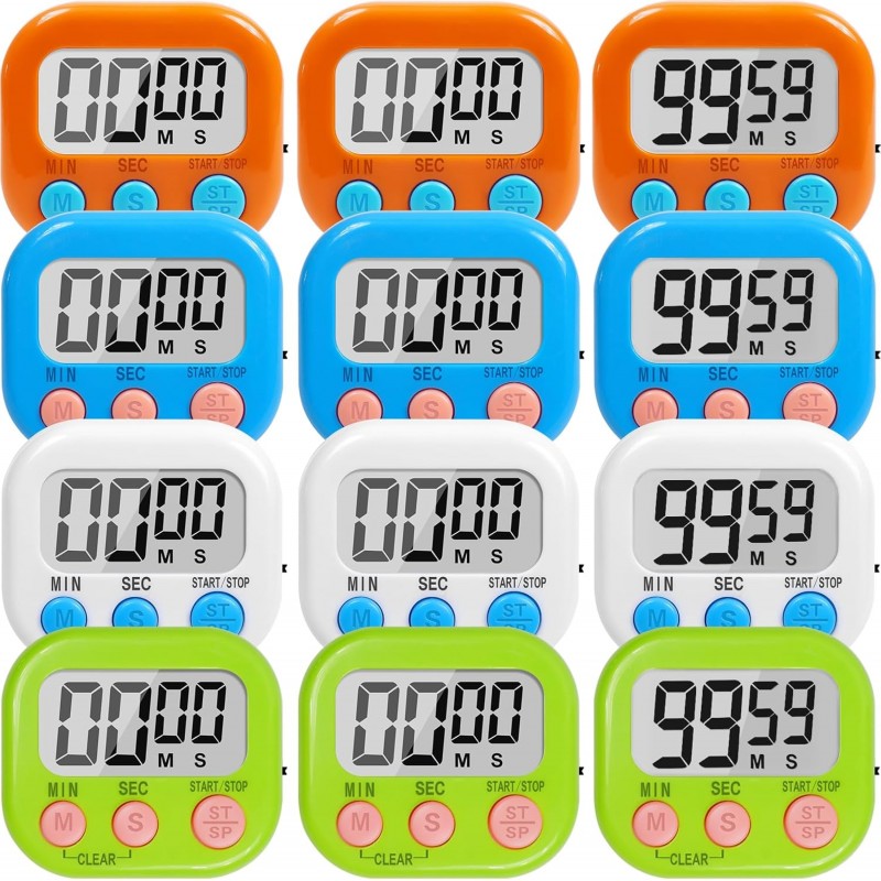 12 Pack Multi-Function Digital Timers, Magnetic Large LCD Display Loud Alarm Countdown Timers, Extensively Use in Classroom, Break Time, Gym, Meeting, Cooking
