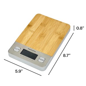 Bamboo Platform Digital Kitchen Scale - for Food Coffee Lab - LCD Display gram Ounces lb:oz - 11 LB/5 KG Capacity - Battery Included - Natural by The Display Guys