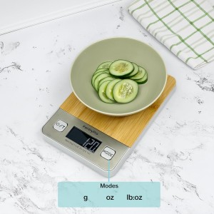 Bamboo Platform Digital Kitchen Scale - for Food Coffee Lab - LCD Display gram Ounces lb:oz - 11 LB/5 KG Capacity - Battery Included - Natural by The Display Guys