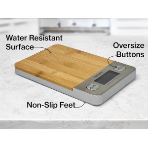 Bamboo Platform Digital Kitchen Scale - for Food Coffee Lab - LCD Display gram Ounces lb:oz - 11 LB/5 KG Capacity - Battery Included - Natural by The Display Guys