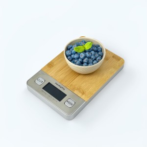 Bamboo Platform Digital Kitchen Scale - for Food Coffee Lab - LCD Display gram Ounces lb:oz - 11 LB/5 KG Capacity - Battery Included - Natural by The Display Guys