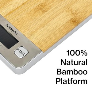 Bamboo Platform Digital Kitchen Scale - for Food Coffee Lab - LCD Display gram Ounces lb:oz - 11 LB/5 KG Capacity - Battery Included - Natural by The Display Guys