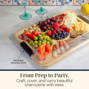 Flip, Serve & Store Charcuterie Board with Lid – Reversible Cutting Board & Serving Tray with Compartments, Juice Groove Side, Locking Travel Cover, 15.5 x 11.5 Inches