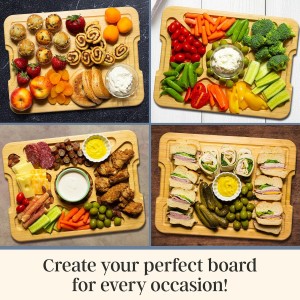Flip, Serve & Store Charcuterie Board with Lid – Reversible Cutting Board & Serving Tray with Compartments, Juice Groove Side, Locking Travel Cover, 15.5 x 11.5 Inches