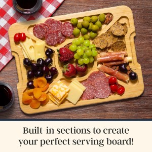 Flip, Serve & Store Charcuterie Board with Lid – Reversible Cutting Board & Serving Tray with Compartments, Juice Groove Side, Locking Travel Cover, 15.5 x 11.5 Inches