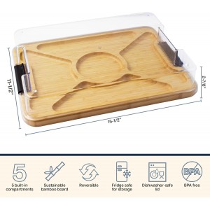 Flip, Serve & Store Charcuterie Board with Lid – Reversible Cutting Board & Serving Tray with Compartments, Juice Groove Side, Locking Travel Cover, 15.5 x 11.5 Inches