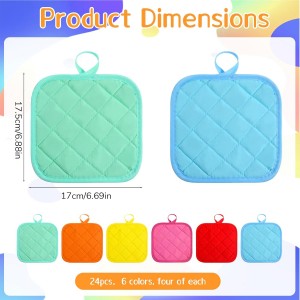 24 Pcs Cotton Pot Holders for Kitchen, Multicolor Square Hot Pads, Thicken Heat Resistant Potholders, Cloth Potholders for Hot, Trivet for Cooking and Baking with Hanging Loops, 6.9 x 6.7 Inch