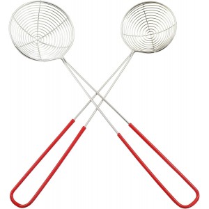 Murtenze 2 Pack Stainless Steel Strainer Spoon, Ladle Wire Cooking Skimmer Spoon, Hot Pot Strainer with Handle for Kitchen Baking Oil Filter, Meatball(2 Sizes, Red)