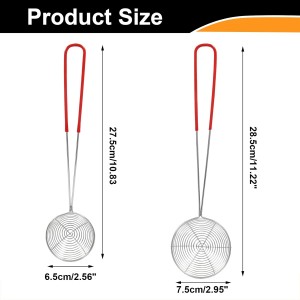 Murtenze 2 Pack Stainless Steel Strainer Spoon, Ladle Wire Cooking Skimmer Spoon, Hot Pot Strainer with Handle for Kitchen Baking Oil Filter, Meatball(2 Sizes, Red)