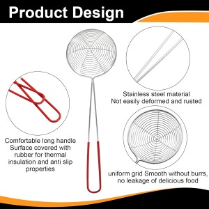 Murtenze 2 Pack Stainless Steel Strainer Spoon, Ladle Wire Cooking Skimmer Spoon, Hot Pot Strainer with Handle for Kitchen Baking Oil Filter, Meatball(2 Sizes, Red)
