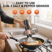 2 in 1 Electric Salt and Pepper Grinder Set, USB Rechargeable, Automatic Salt and Pepper Mill Shakers with Battery Display, LED Light, Adjustable Coarseness Ideal for Kitchen Gift(Black)