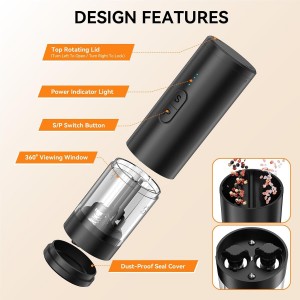 2 in 1 Electric Salt and Pepper Grinder Set, USB Rechargeable, Automatic Salt and Pepper Mill Shakers with Battery Display, LED Light, Adjustable Coarseness Ideal for Kitchen Gift(Black)