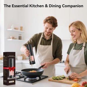 2 in 1 Electric Salt and Pepper Grinder Set, USB Rechargeable, Automatic Salt and Pepper Mill Shakers with Battery Display, LED Light, Adjustable Coarseness Ideal for Kitchen Gift(Black)