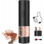 2 in 1 Electric Salt and Pepper Grinder Set, USB Rechargeable, Automatic Salt and Pepper Mill Shakers with Battery Display, LED Light, Adjustable Coarseness Ideal for Kitchen Gift(Black)