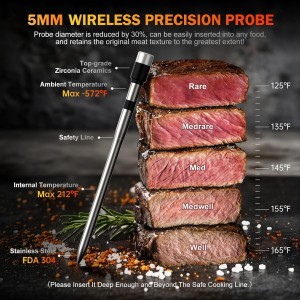 Meat Thermometer Wireless with 2 Probes, 800FT Bluetooth Digital Thermometer with Smart APP, Temp Precise Improved by 100%, Instant Read Food Thermometer with Alerts for Oven Smoker BBQ Grill