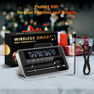 Meat Thermometer Wireless with 2 Probes, 800FT Bluetooth Digital Thermometer with Smart APP, Temp Precise Improved by 100%, Instant Read Food Thermometer with Alerts for Oven Smoker BBQ Grill