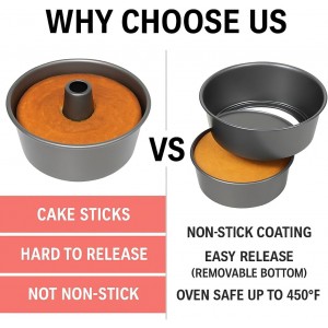 Non-Stick Angel Food Cake Pan, 9.5 x 4 Inch Fluted Tube Baking Pan, Heavy-Duty Steel, Easy Release & Clean, Perfect for Bundt & Pound Cakes