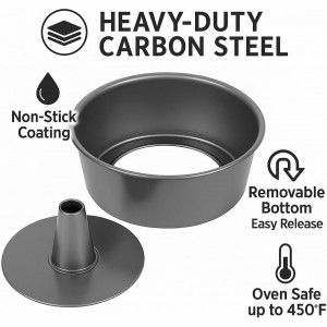 Non-Stick Angel Food Cake Pan, 9.5 x 4 Inch Fluted Tube Baking Pan, Heavy-Duty Steel, Easy Release & Clean, Perfect for Bundt & Pound Cakes