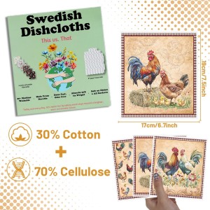 Funny Rooster Swedish Dishcloths for Kitchen - 6PCS Rooster Swedish Cloths for Washing Dishes, Chicken Reusable Dish Towels, Washable Cleaning Sponge Gifts for Washing Dishes Quick Drying
