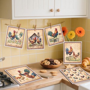 Funny Rooster Swedish Dishcloths for Kitchen - 6PCS Rooster Swedish Cloths for Washing Dishes, Chicken Reusable Dish Towels, Washable Cleaning Sponge Gifts for Washing Dishes Quick Drying