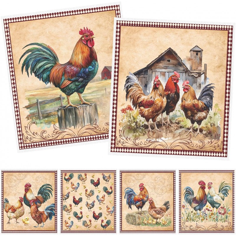 Funny Rooster Swedish Dishcloths for Kitchen - 6PCS Rooster Swedish Cloths for Washing Dishes, Chicken Reusable Dish Towels, Washable Cleaning Sponge Gifts for Washing Dishes Quick Drying