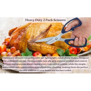 Kitchen Shears 2 Pack – Heavy Duty Stainless Steel Food Scissors for Meat, Poultry & Cooking, Sharp Multipurpose Kitchen Cutting Shears, Dishwasher Safe (6” & 8”)