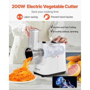 VEVOR Electric Cheese Grater Salad Maker, 200W Salad Shooter, Electric Vegetable Slicer Shredder Chopper for Fruits with 5 Attachments, Stainless Steel Food Cutter for Vegetables, and Cheeses