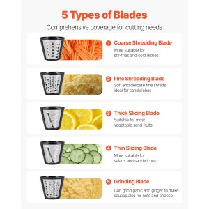 VEVOR Electric Cheese Grater Salad Maker, 200W Salad Shooter, Electric Vegetable Slicer Shredder Chopper for Fruits with 5 Attachments, Stainless Steel Food Cutter for Vegetables, and Cheeses